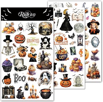 CATaireen Rub on Transfers for Crafts Vintage Scrapbooking Stickers Small Decals Adults Journaling DIY Supplies Use for Fabric Paper Wood Stone Canvas Acrylic Cloth Halloween