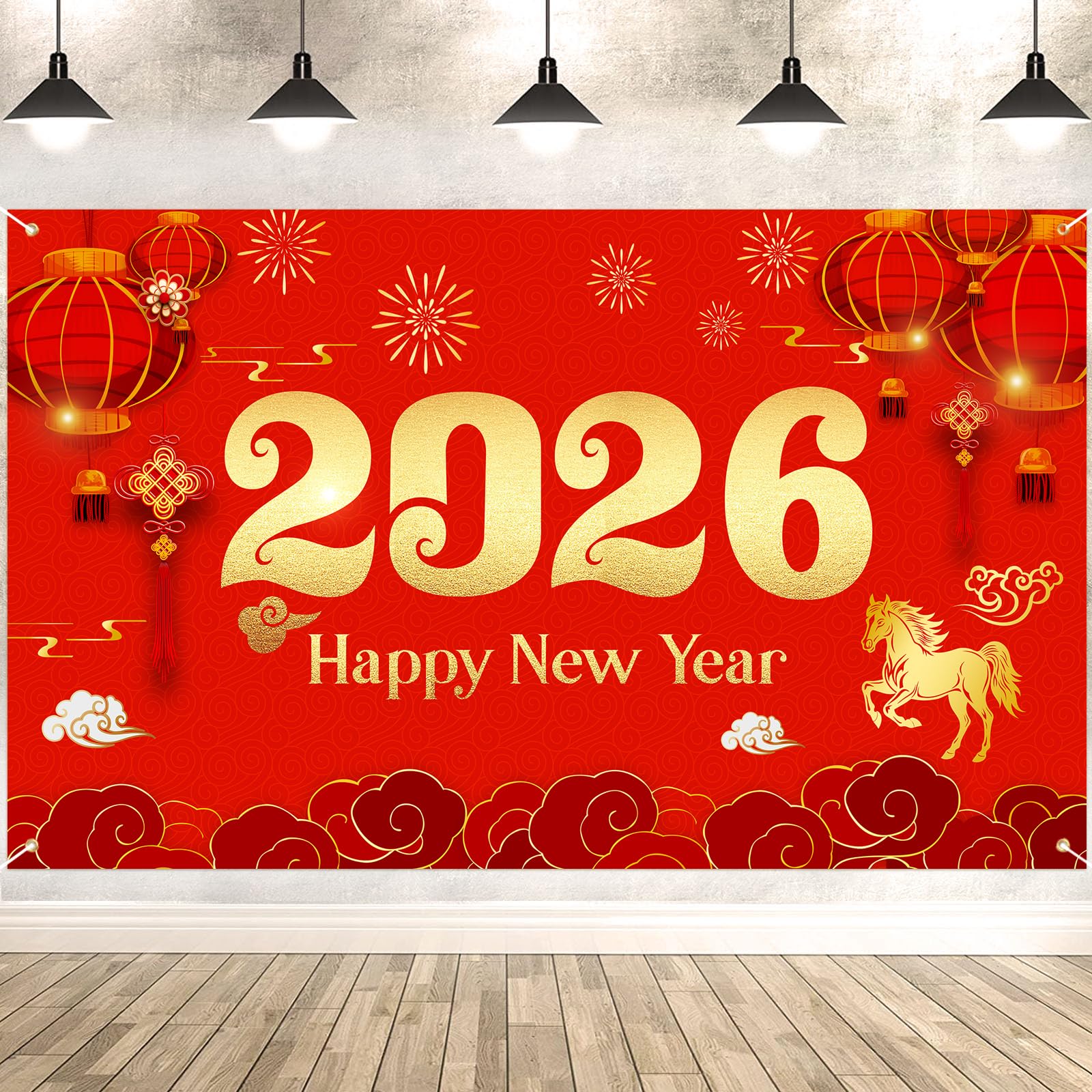 DPKOW Large Chinese New Year Banner for Year of the Horse Decoration, Backdrop Banner for Chinese New Year Decoration 2026 Wall Poster Backdrop, 185 * 110cm Fabric