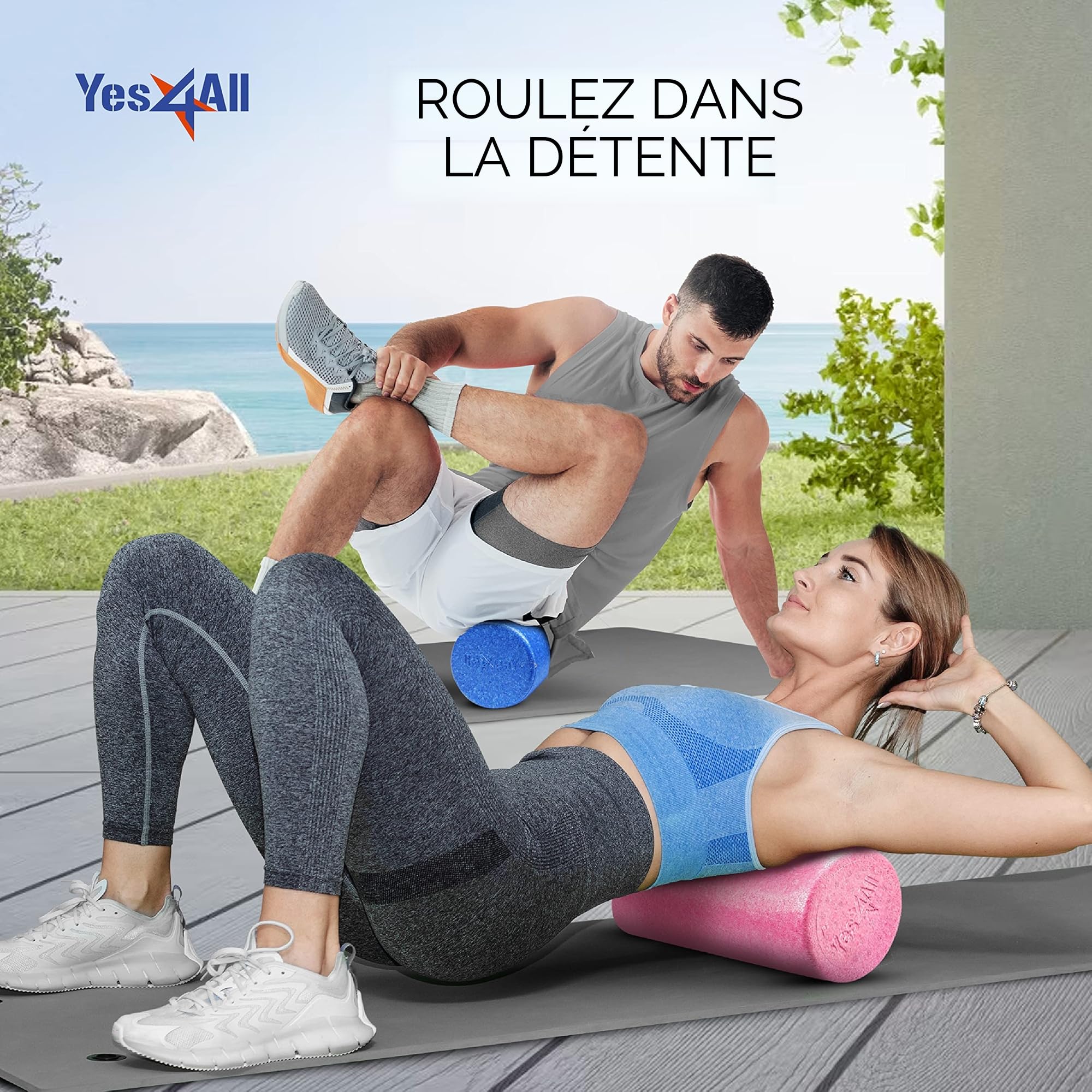 Yes4All Rouleau Mousse Rond en EPP Haute Densité pour le Dos, Rouleau d’Exercice pour Yoga, Pilates & Étirements - 30, 45, 60, 90 cm