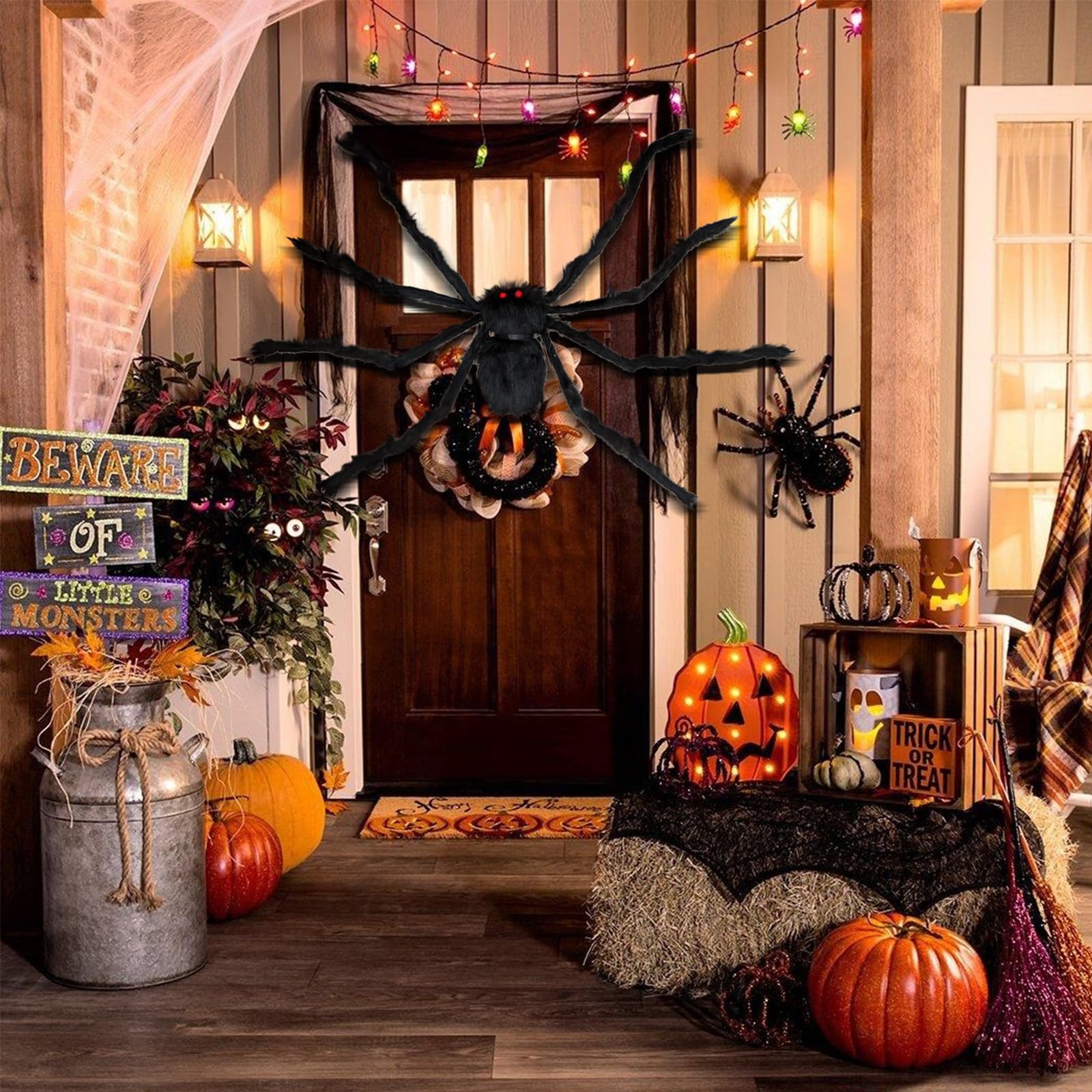 Araignée Géante Halloween 75 Cm - Décor Gris Avec Crâne, Yeux Rouges, Pattes Articulées, Pour Extérieur Ou Intérieur - 2