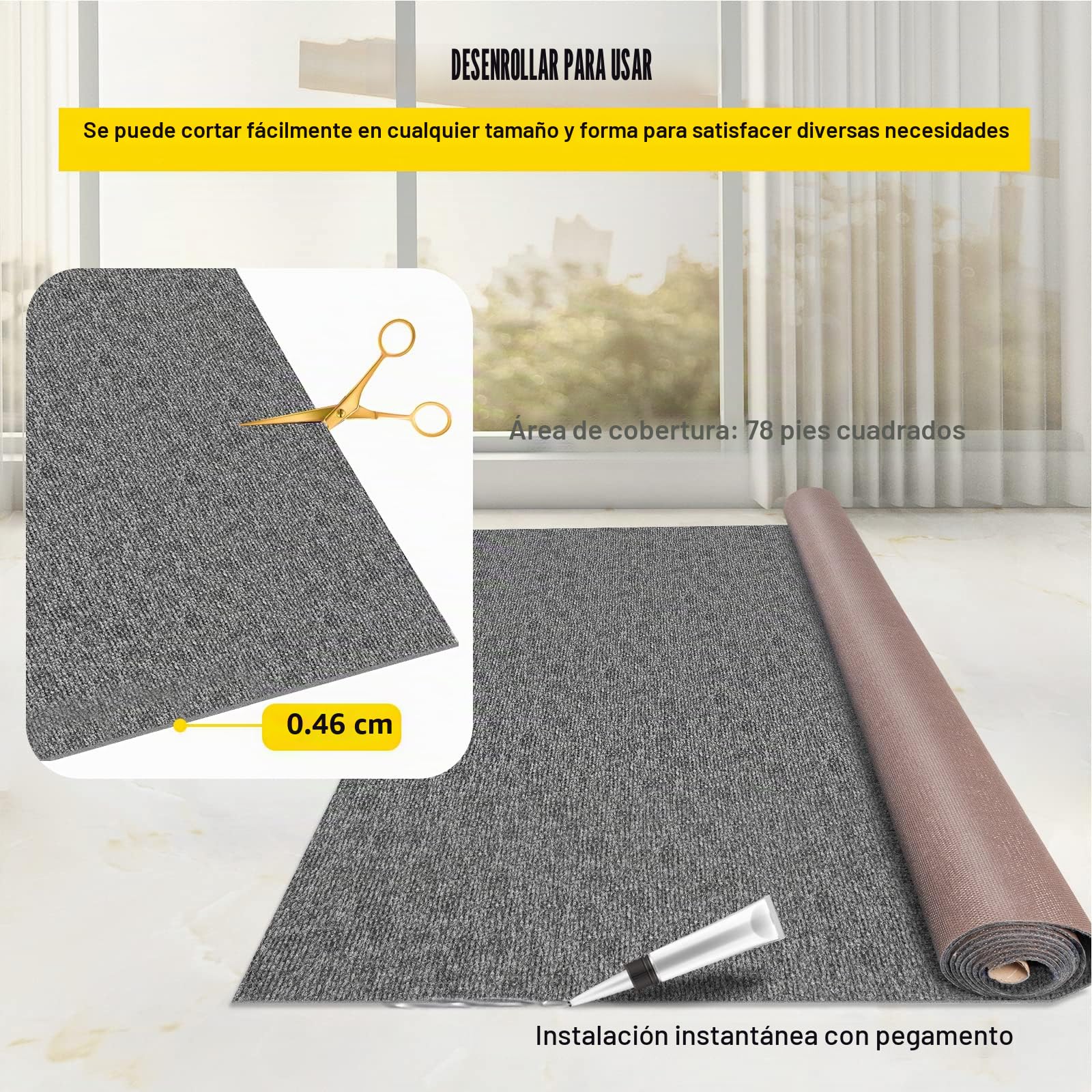 VEVOR Alfombra de Poliéster de 1,8 x 4 m, Alfombra para Terraza y Patio Antideslizante, Espesor de 4,6 mm, Alfombras Marinas para Exteriores Baños Porche A Prueba de Agua de TPR Gris, Fácil de Limpiar