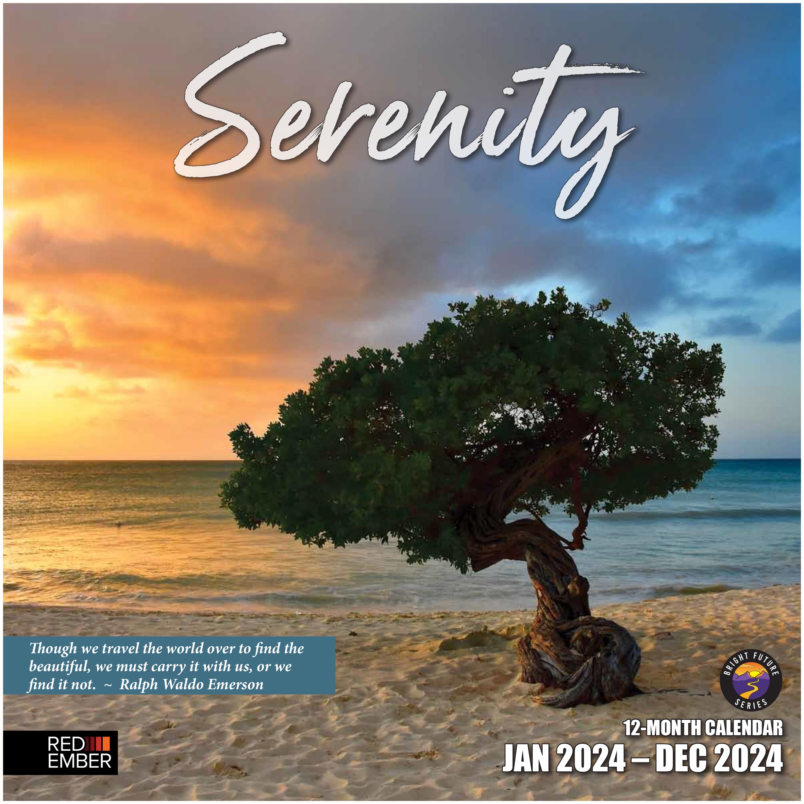 RED EMBER Serenity With Inspirational Quotes 2024 Hangable Monthly Wall Calendar | 12" x 24" Open | Thick & Sturdy Paper | Giftable |