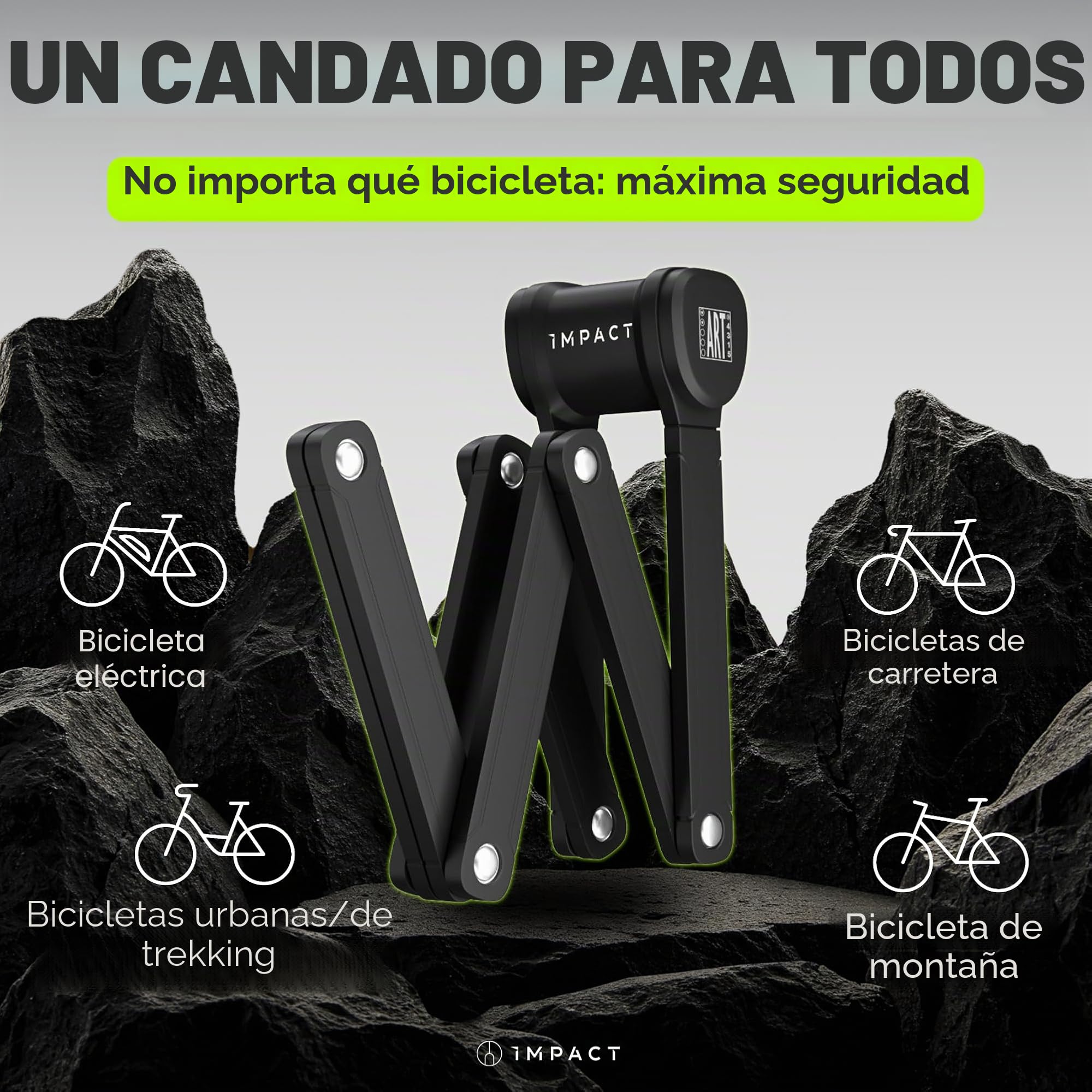 IMPACT FlexLock 15 - Candado plegable premium para bicicleta [alta seguridad] – Práctico candado para bicicleta con nivel de seguridad de 15 a 120 cm – Resistente candado para bicicleta soporta hasta