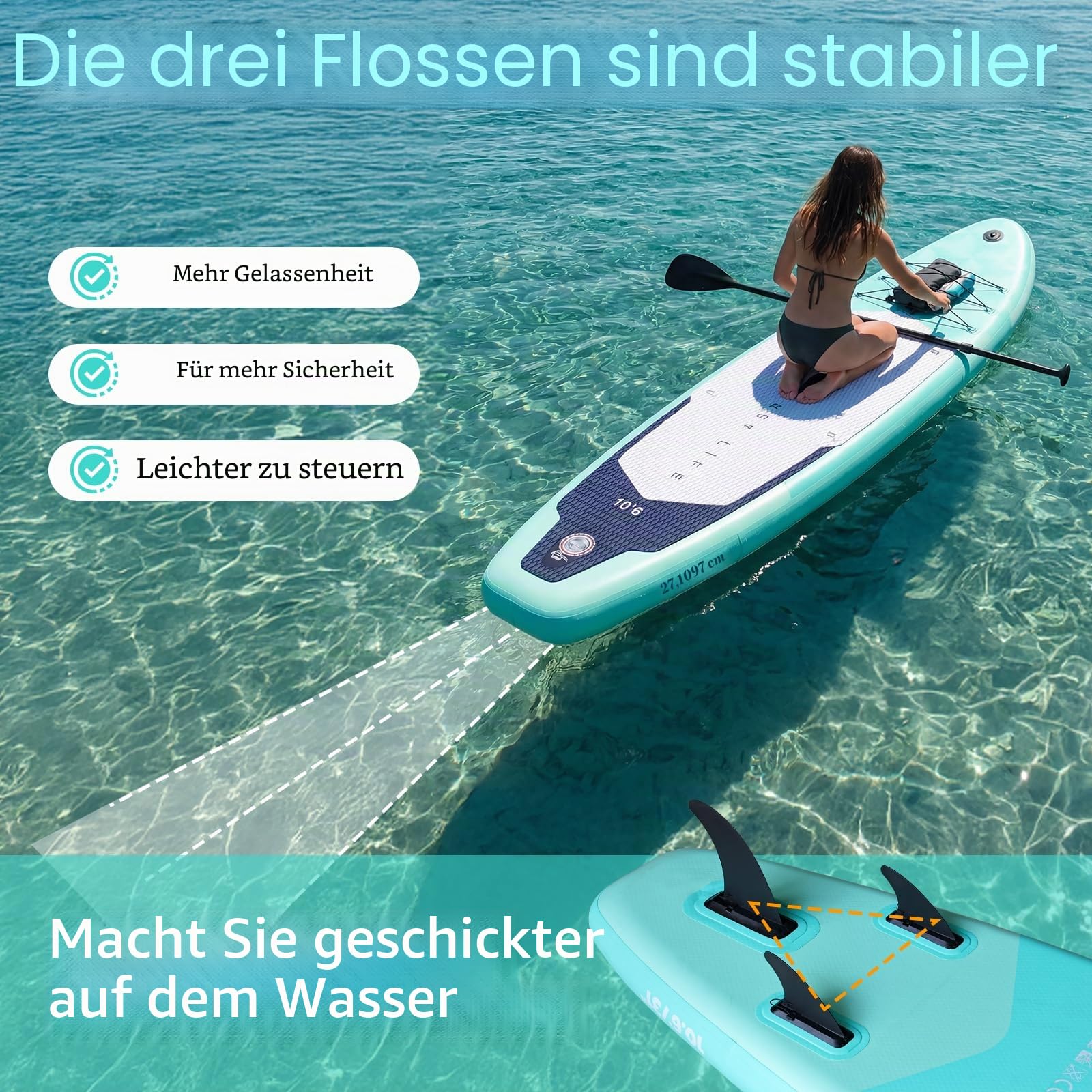 Inflatable Stand Up Paddle Board 320cm,SUP Board Set mit Zubehör, UV-beständig, hohe Stabilität bis 200kg, mit Pumpe, Rucksack & Paddel, für Anfänger & Fortgeschrittene