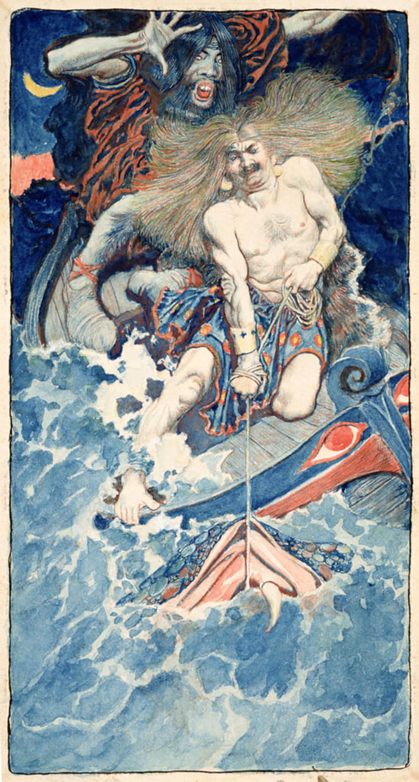 POSTERIIk Vintage Classic Picture Landscape Artwork the Fishing of Thor and Hymir by Howard Pyle Portrait Canvas Painting for Office Home Decor 60x90cm