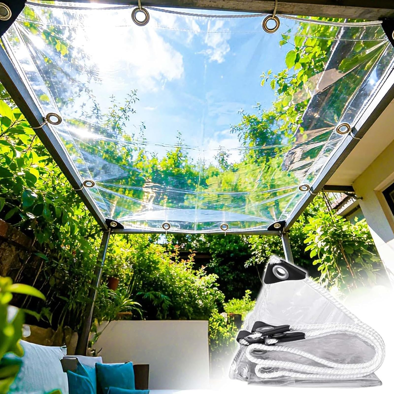 Transparent Waterproof Tarpaulin, Heavy-duty Waterproof Fabric With Grommets, Made Of PVC, UV-resistant, Suitable For Gardening, Agriculture, Nurseries,gardens(4x10m/13.1x32.8ft)
