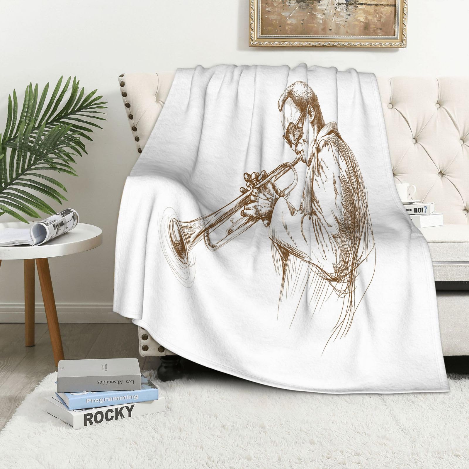 Coperta Pile Blanket Concetto JAZZ uomo che suona la tromba musica i Coperta di Flanella Coperta per Adulti per Bambini Caldo Divano per Il Tempo Libero Sedia Soffice Coperta Soffice150x200cm