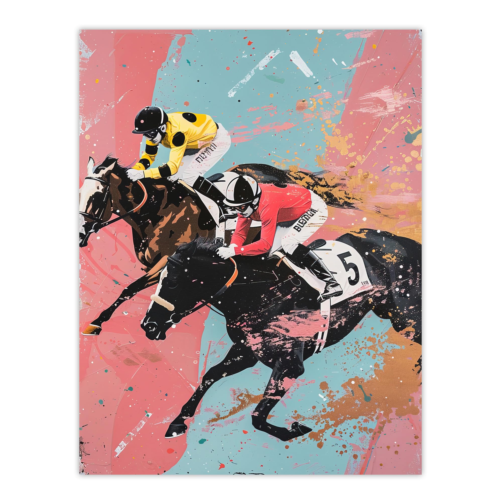 Artery8 Horserace Jockeys Horse Racing Bold Dynamic Living Room Extra Large XL Wall Art Poster Print