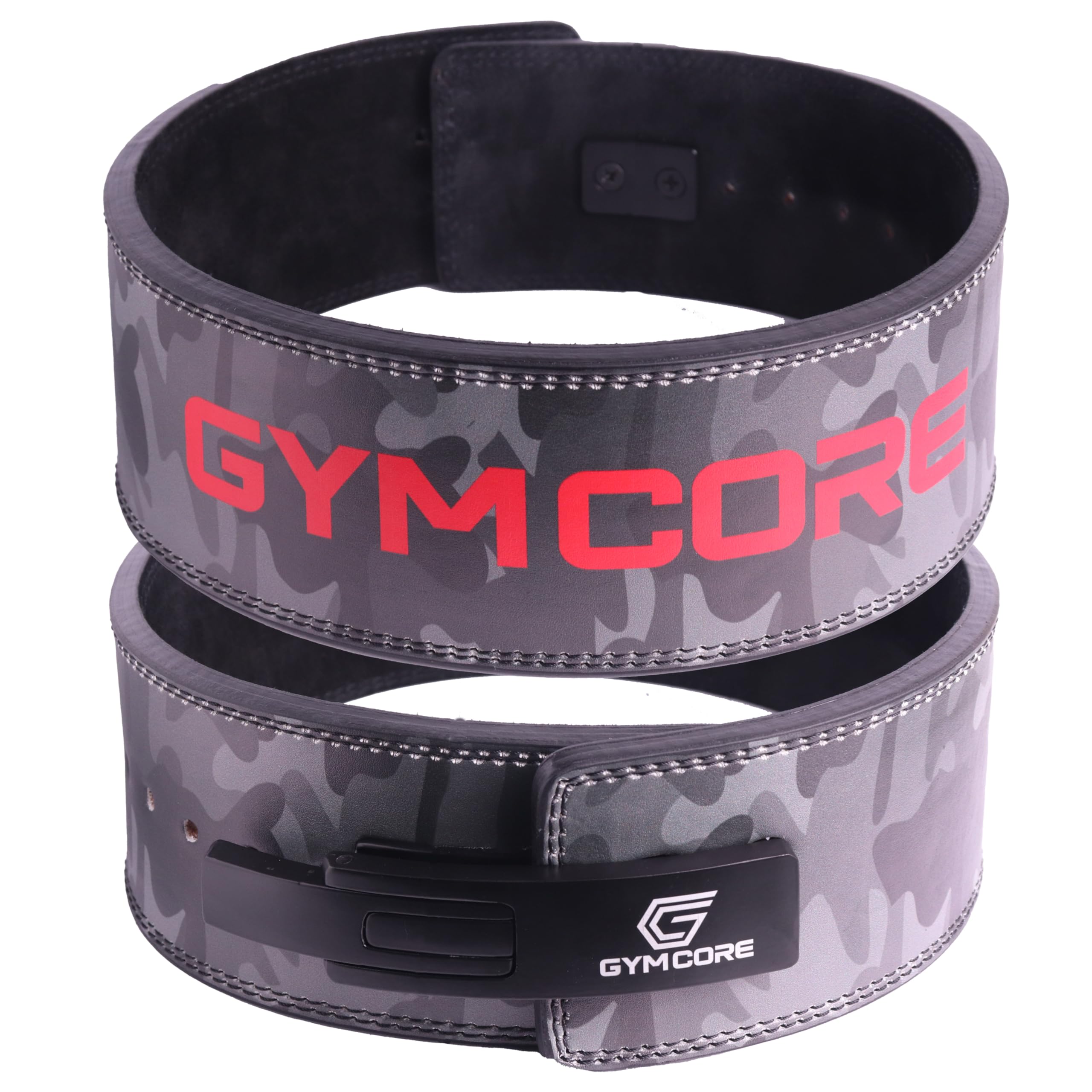 GYMCORE Weightlifting Lever Belt for Men & Women โ Adjustable Fit Heavy Duty Leather Belt with Buckle for Powerlifting, Squats, and Deadlifts โ Suede Lined with Reinforced Stitching, Camo, Small