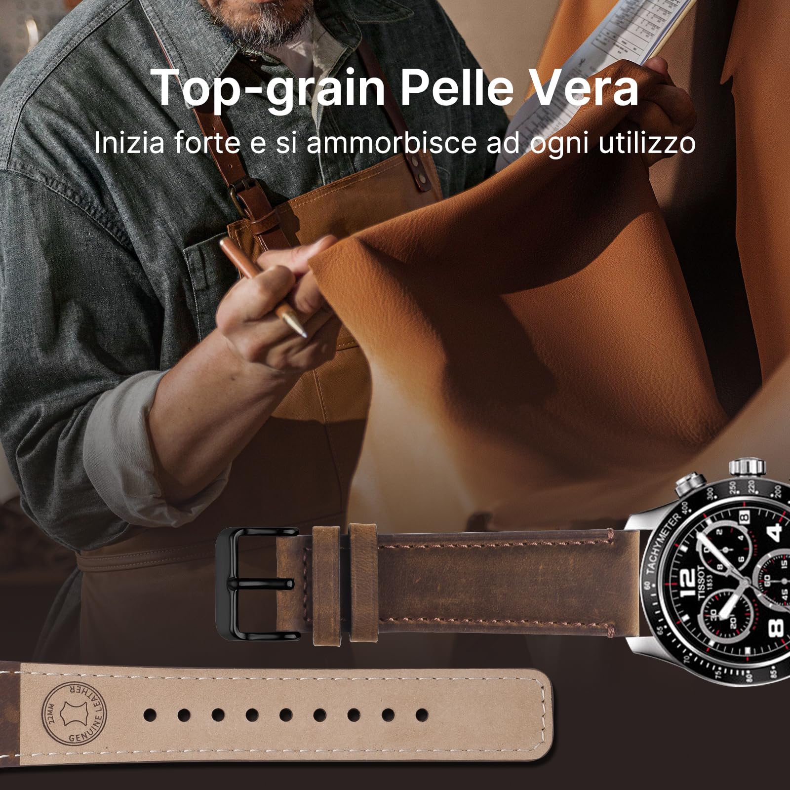 ULLCHRO Cinturino Orologio Uomo in Pelle Vera con Sgancio Rapido, 22mm Ricambio Stile Vintage, per Smartwatch Nero, Cinturini per Orologi (12mm, Marrone Scuro