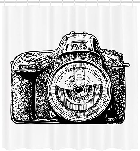 Miniatura 2 de Ambesonne Cortina de ducha con cámara, dispositivo fotográfico retro con diseño artístico de captura de recuerdos, impresión clásica de los viejos