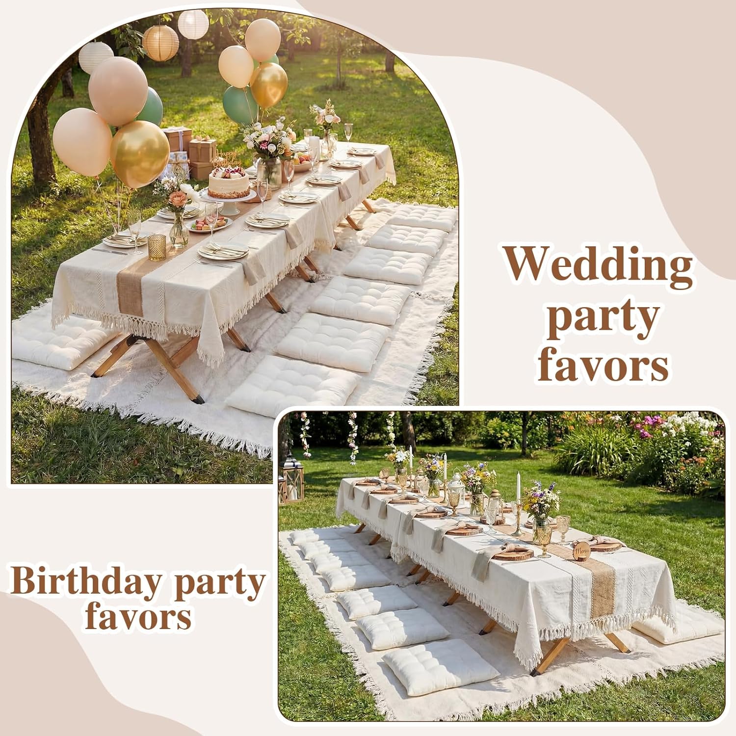 Novabright 20 Pcs Picnic Kit Folding Picnic Table 59'' x 20.5'' Large Outdoor Boho Blanket 91'' x 71'' Beige Table Runner 6 Floor Pillows Cushions Woven Cotton Oversize Washable for Camp Wedding
