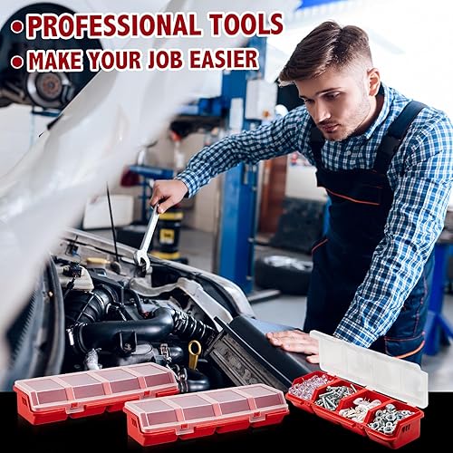 Miniatura 5 de Hushee Caja organizadora de tornillos de 6 piezas con tapa, 4 compartimentos, separador de contenedores de herramientas, organizador de hardware