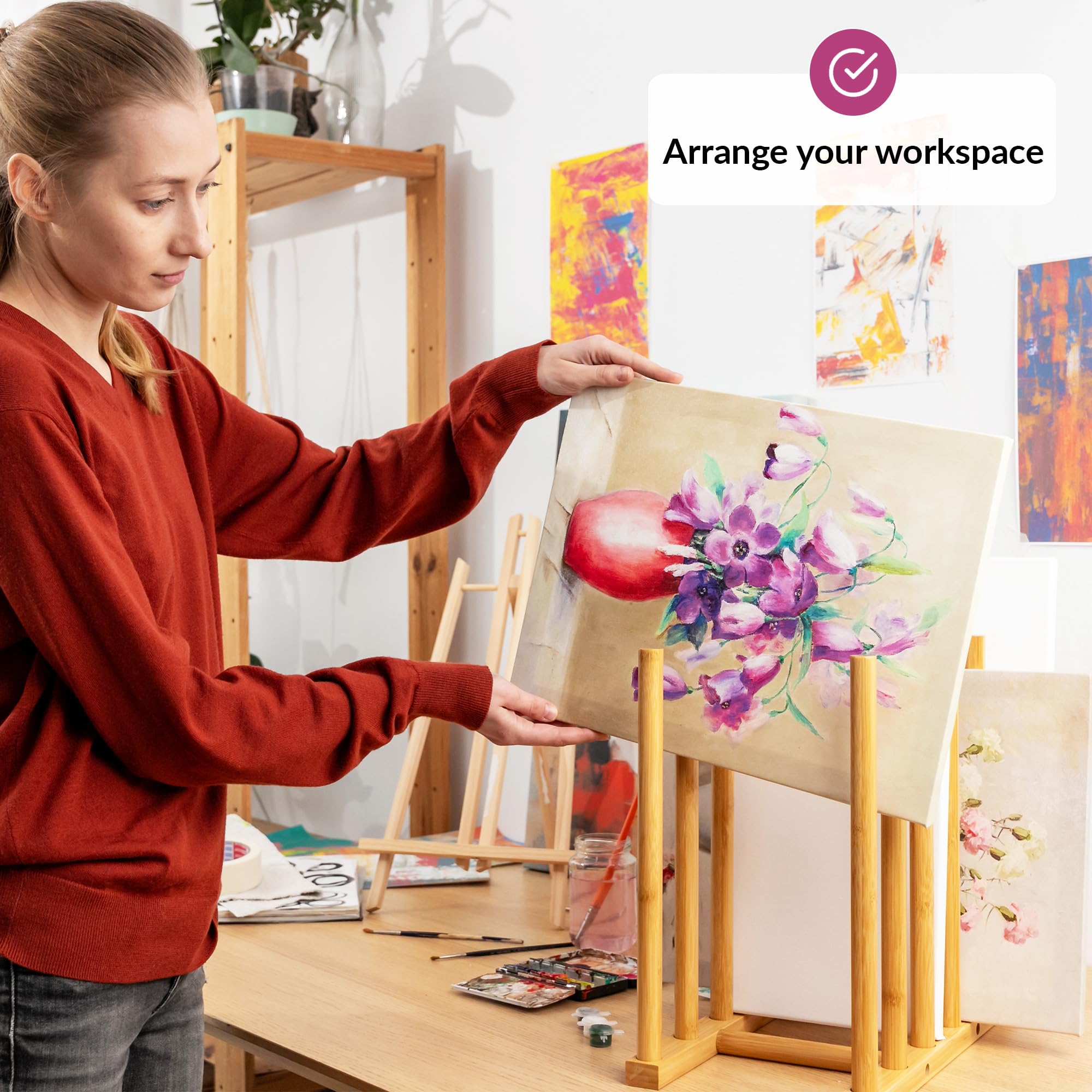 ODOXIA Scaffale per opere d'arte | Conservare le opere d'arte in modo sicuro | Porta disegno | Ottimizzare lo spazio artistico | Deposito in legno di bambù per disegni Art storage rack