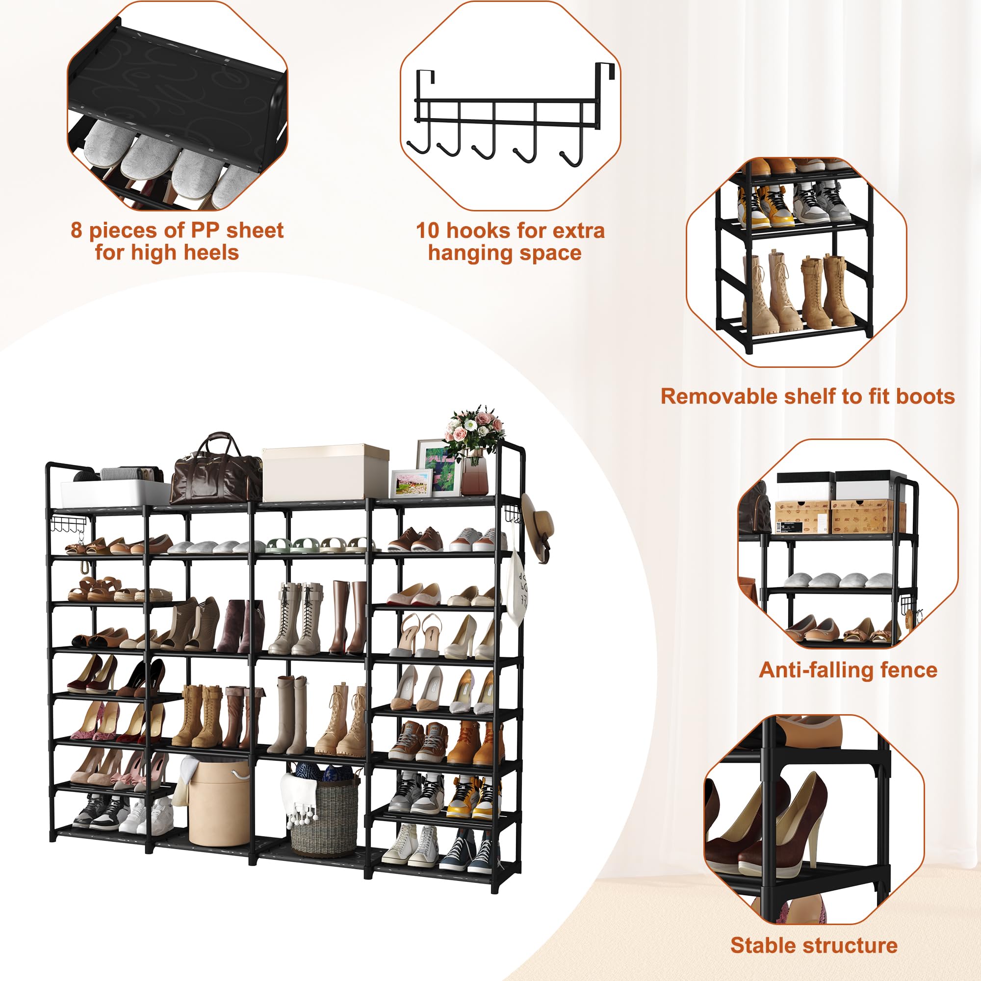 Yusong Schuhregal – 4-stöckig, Metall Mit MDF-Platte, Weiß, 58x20x62 Cm, Für Bis Zu 12 Paar Schuhe, Eingangs-Organizer