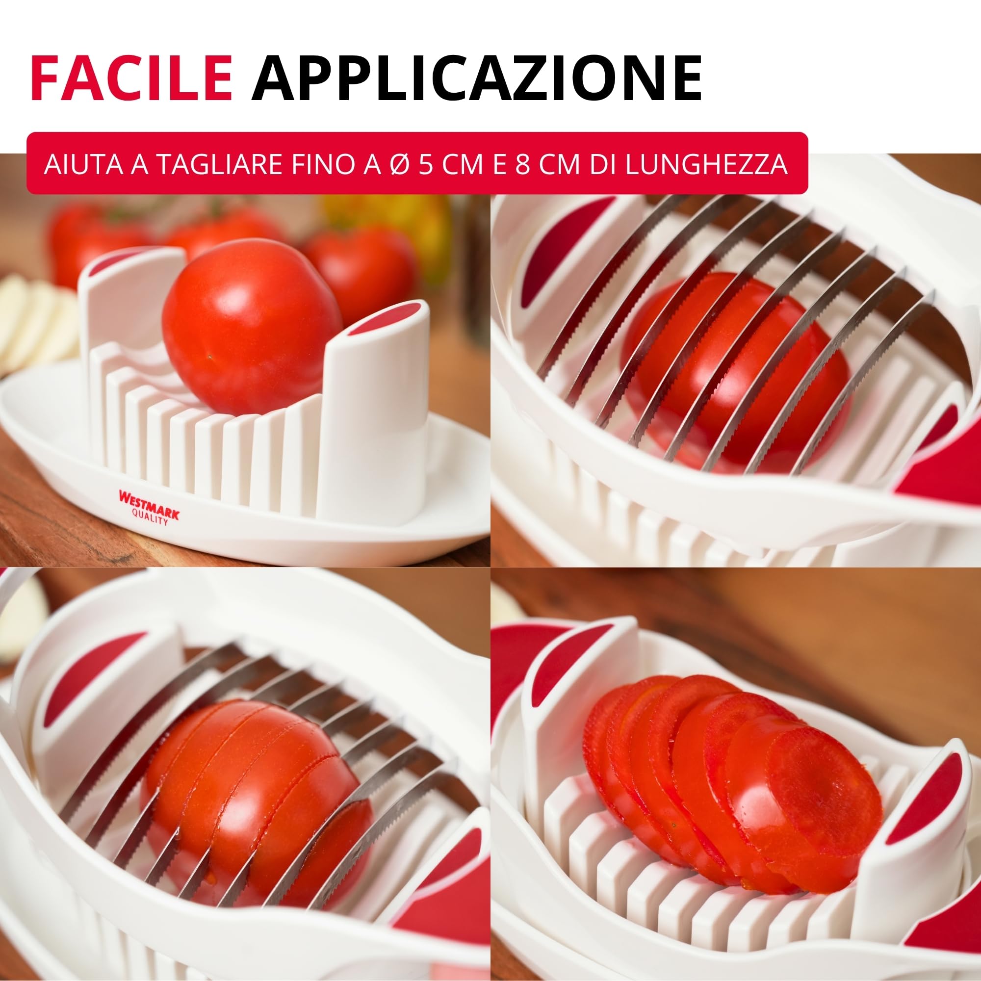 Westmark Affetta-pomodori e mozzarella con piattino e lame seghettate, Acciaio inox/Plastica, Bianco/Rosso, 11572260