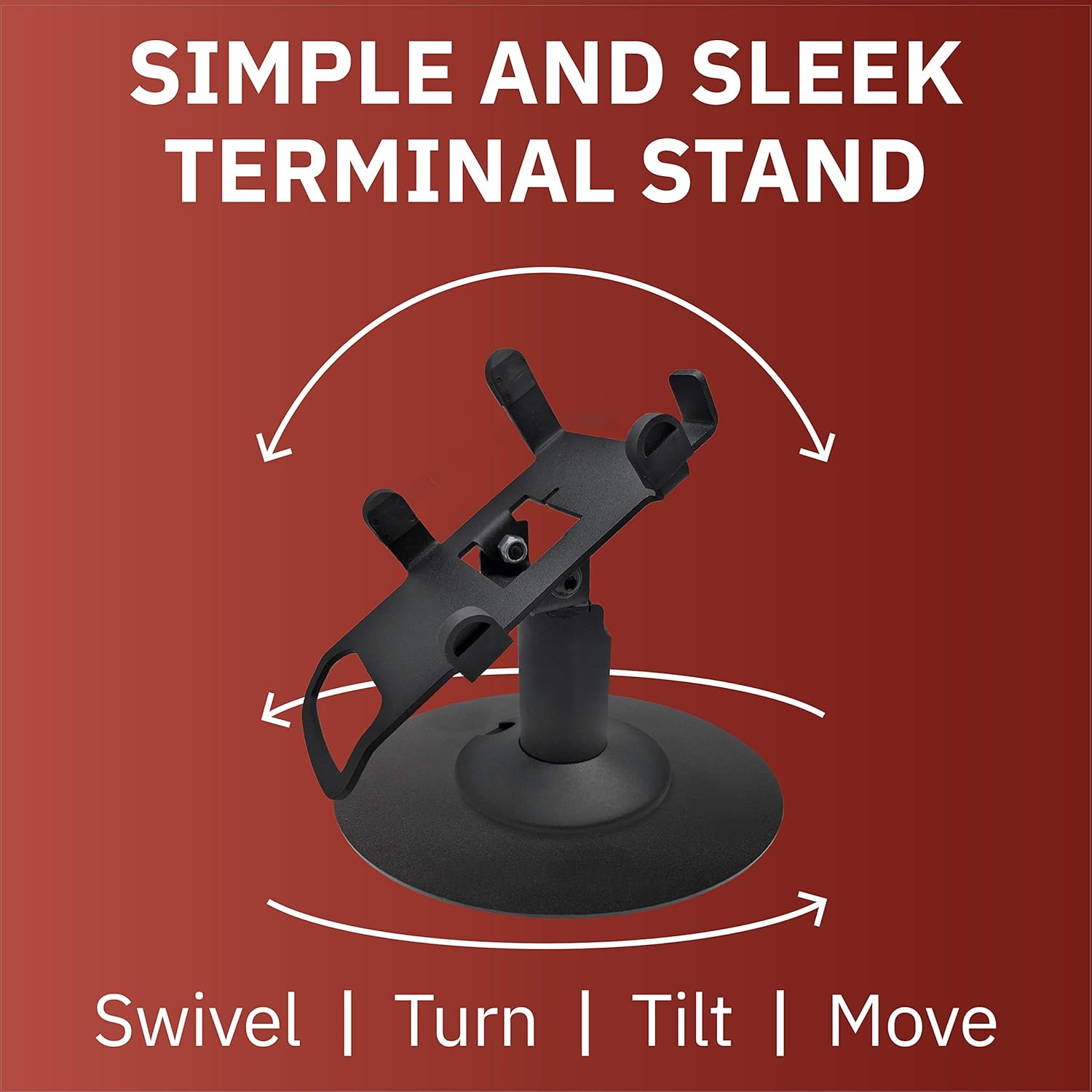 DCCStands Dejavoo Z3 / Z6 Low Profile Freestanding Swivel and Tilt Terminal Stand with Round Plate (Black) - Fits Dejavoo Z6 HW # v1.3