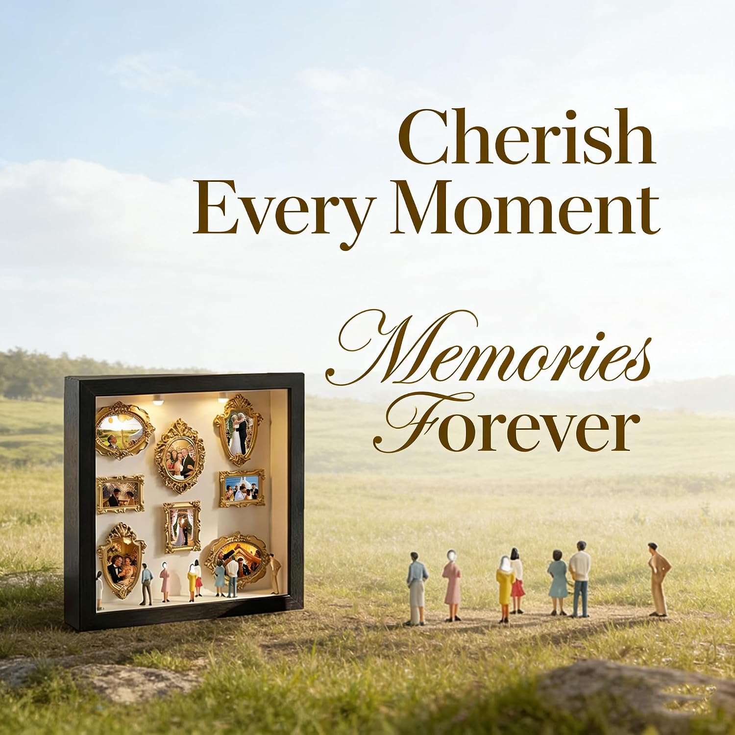 New DIY Mini Gold Grames Silhouette Box, Upgrade Shadow Box Frame Kit with Gold Miniature Museum & Figurines, Celebrate Your Unique Memories in Style, for Anniversary, Wedding, Birthday & Home Decor