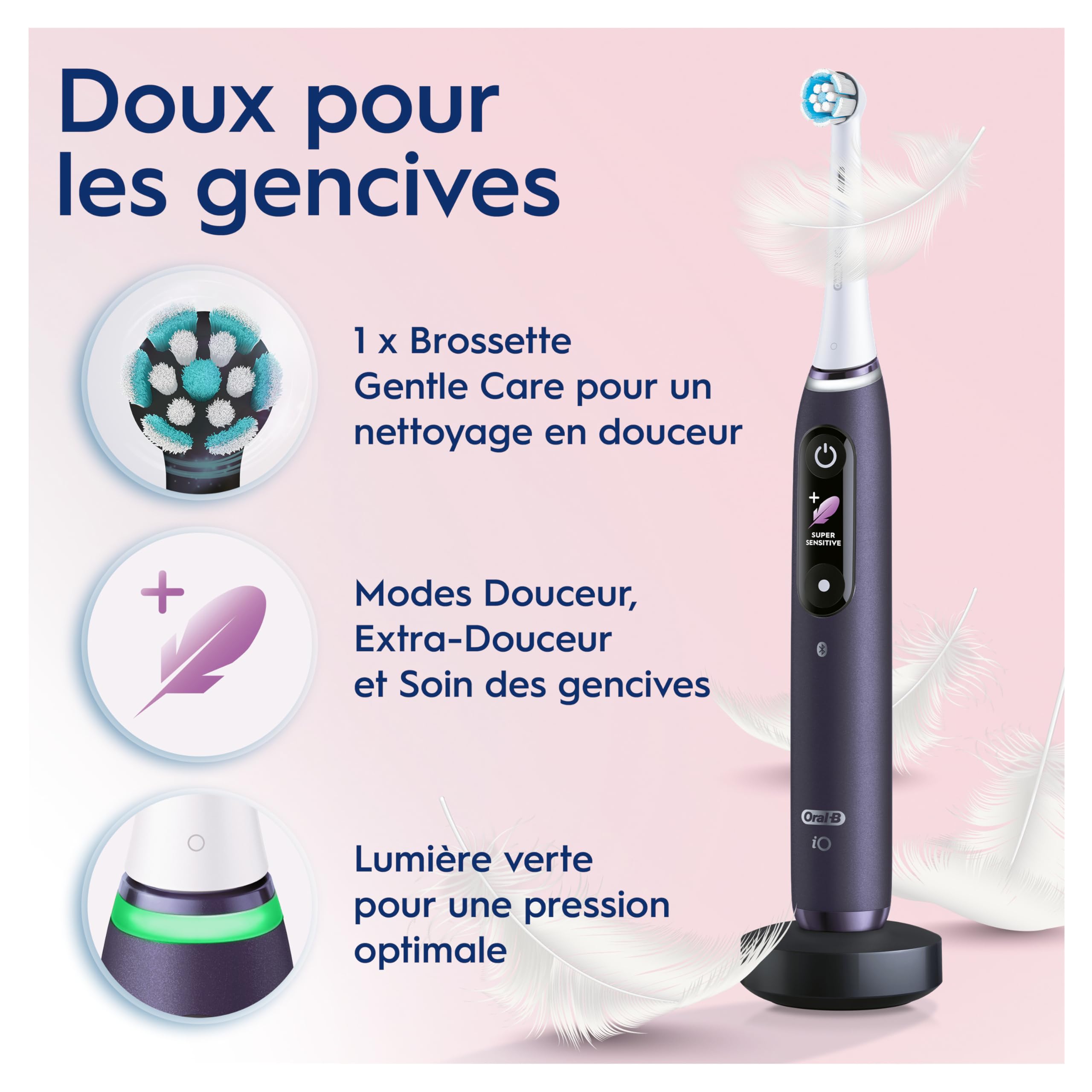 Oral-B iO 8 Brosse À Dents Électrique Blanche, Un Capteur Signalant Le Pression Pour Protéger Les Gencives, Des Accessoires, 2 Brossettes De Rechange, 1 Chargeur, 1 Étui De Voyage, Emballage En Carton