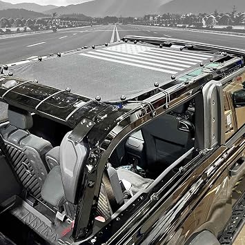 Sunshade Compatible with 2021 2022 2023 2024 2025 New Ford Bronco 2 Door, Full Length Mesh Sun Shade Bimini Top Cover for Bronco Accessories, Blocks UV Wind Noise,Flag