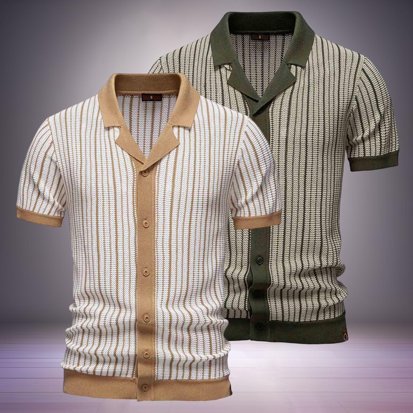Polo de manga corta para hombre a rayas retro de los años 70, camiseta de punto de manga corta con botones