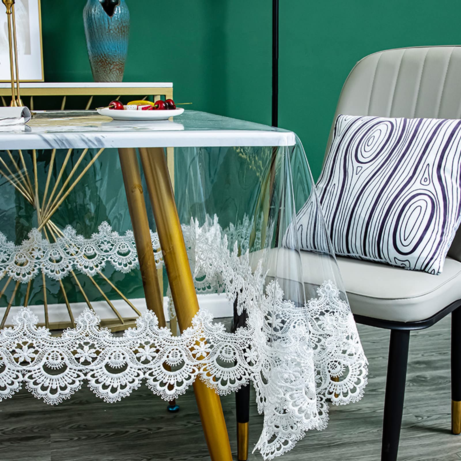 Fhberni Mantel Redondo Pequeño De Plástico Transparente Impermeable De Vinilo PVC Con Borde De Encaje Bordado, Cubierta De Mesa Transparente Para Cocina, Uso Exterior E Interior - Redondo 32 Pulgadas