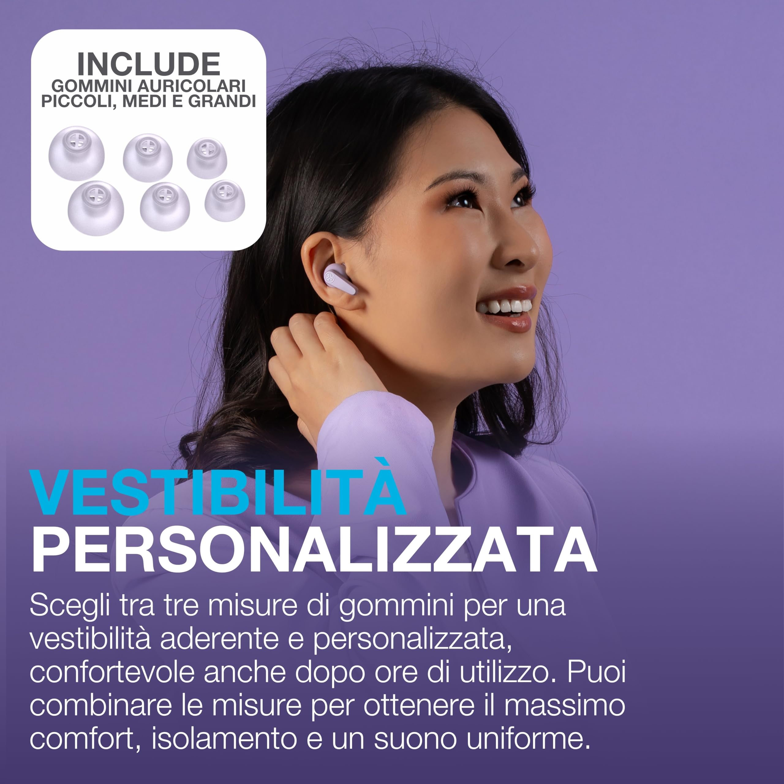 JLab Go Pods ANC Auricolari Bluetooth Cancellazione Rumore, Lilla | Cancellazione Attiva del Rumore Ibrida, Cuffie Wireless IP55, 26h+ Autonomia, Chiamate Nitide, Audio via App