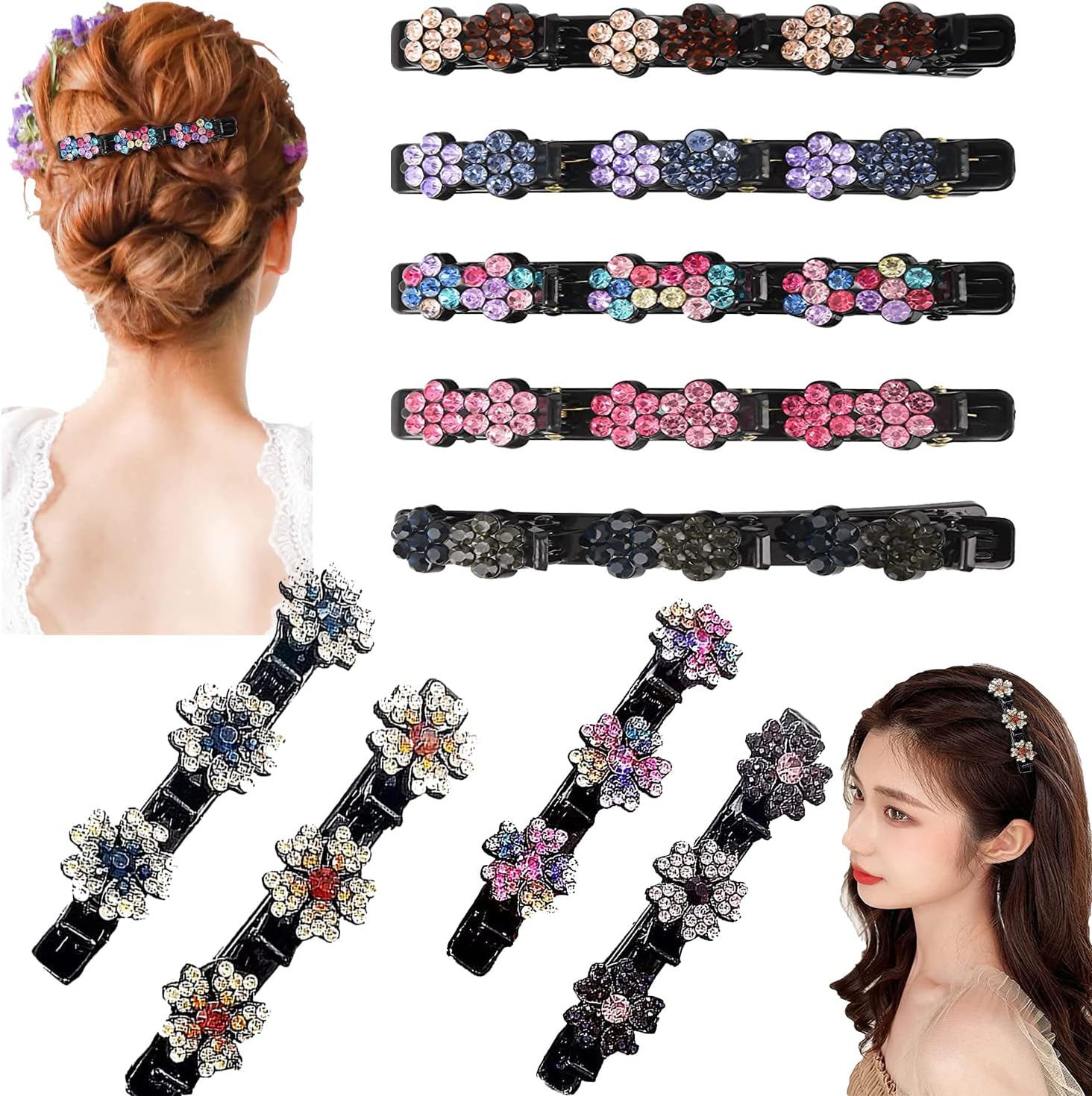 9 PCS Sparkling Crystal Stone Braided Hair Clips, Rhinestone Hair Clips