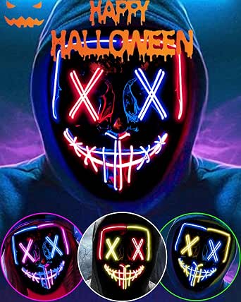 LED Light-Up Halloween Purge Mask – Glowing Scary Mask With 3 Lighting Modes For Parties & Cosplay