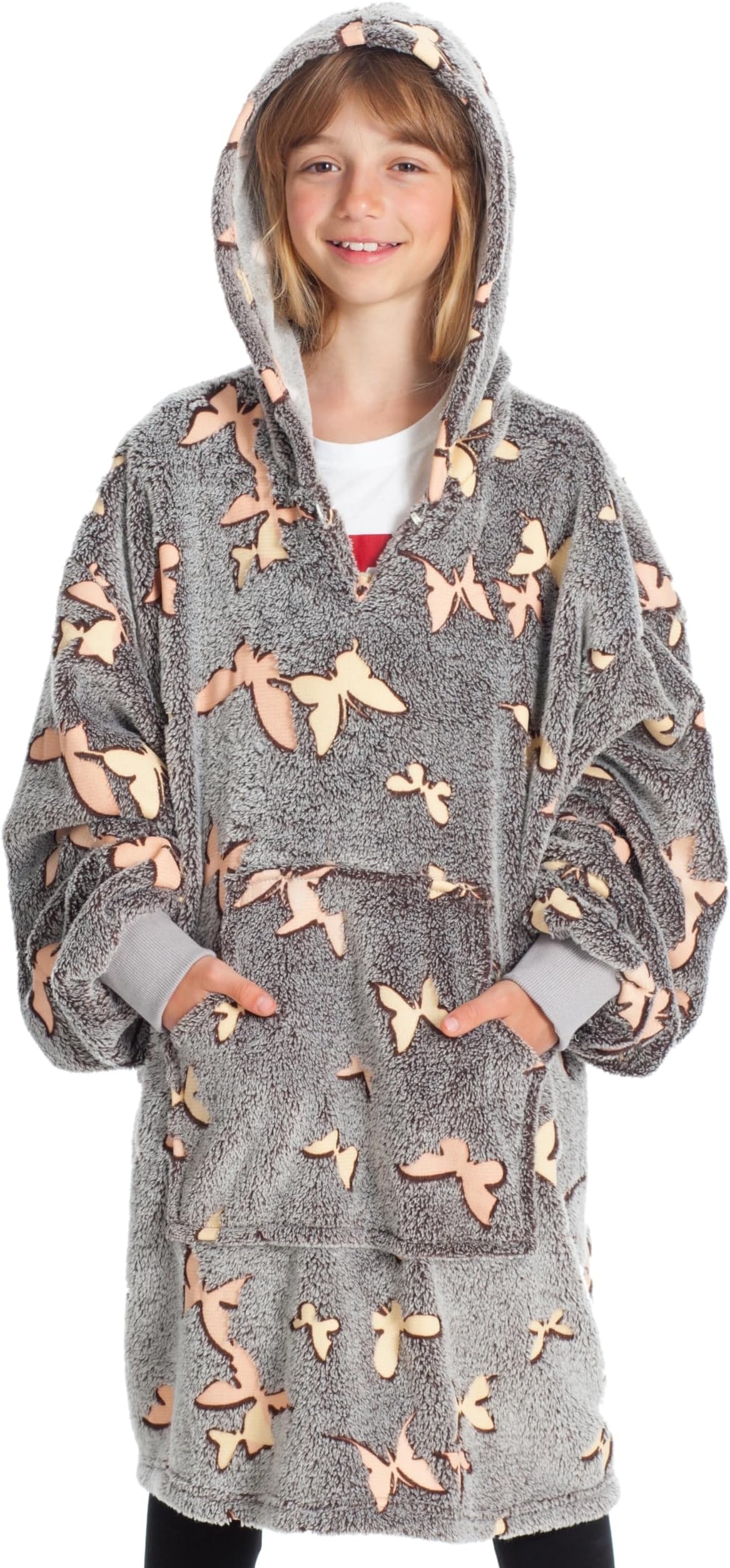 Hoodie Decke mit rmeln Deckenpullover | Tragbare Decke zum Anziehen, Geschenke fr Frauen Damen, Warm Kuschelpullover Erwachsene weich rmeldecke 90x95 cm