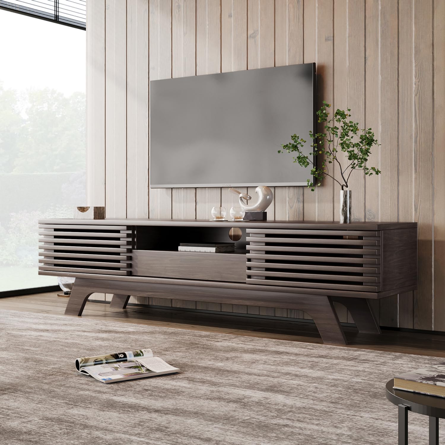 150 × 35 × 44 cm - Meuble TV Bois avec Tiroir Et Portes - Table Television Salon, Design Vintage, Rangement Multimédia avec Gestion des Câbles - Meuble Bas pour Salon