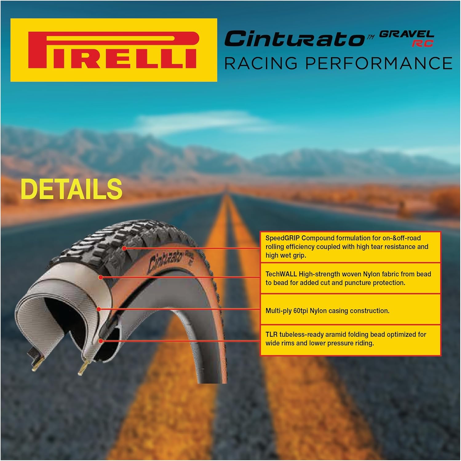 Pirelli Cinturato Gravel RC Classic 45-622 (700 x 45c) Gravel Bike Tire - Gravel Racing Specific Design for Pro-Level Performance - Higher Speeds - Enhanced Lateral Grip