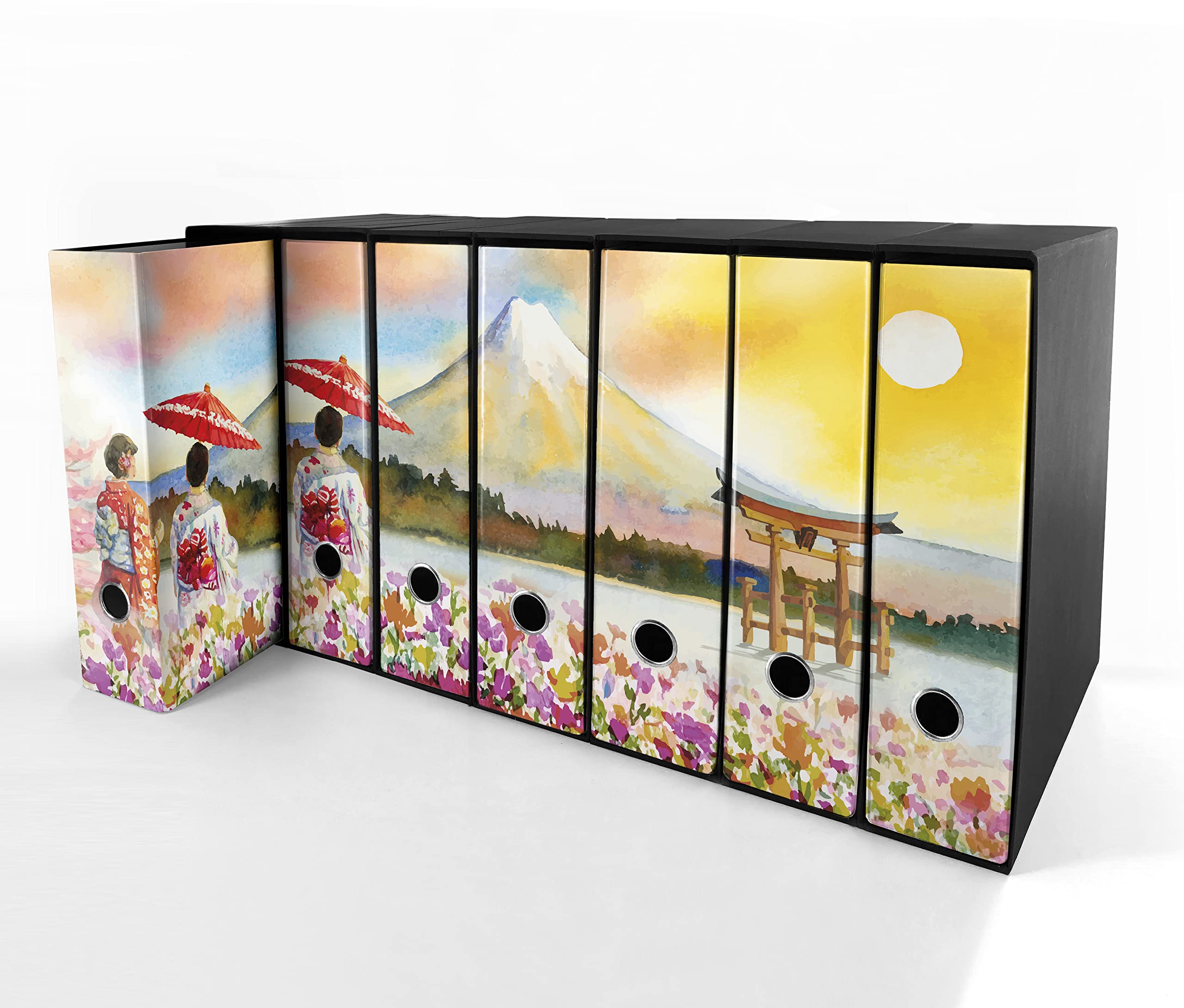 Set da 7 raccoglitori ad anelli MONTE FUJI DISEGNO - Faldoni SHAREPRINTING (H34 con 4 anelli)