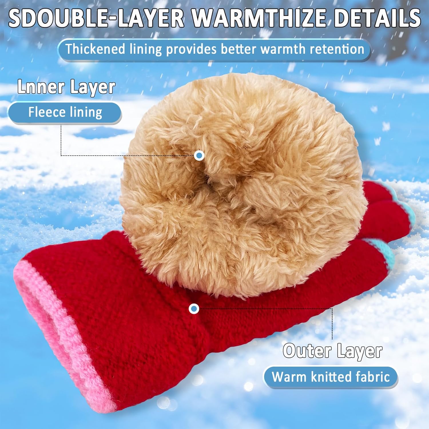 Kids Winter Gloves Boys Girls Children Fleece Knitted Warm Gloves Thermal Snow Mittens for Cold Weather 3-8 Years - Image 3