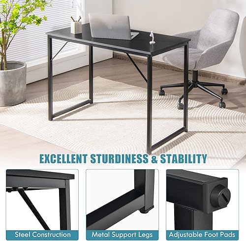 Miniatura 5 de COSTWAY Escritorio para computadora de oficina en casa, escritorio de estudio de escritura simple y moderno de 40 pulgadas, escritorio para juegos