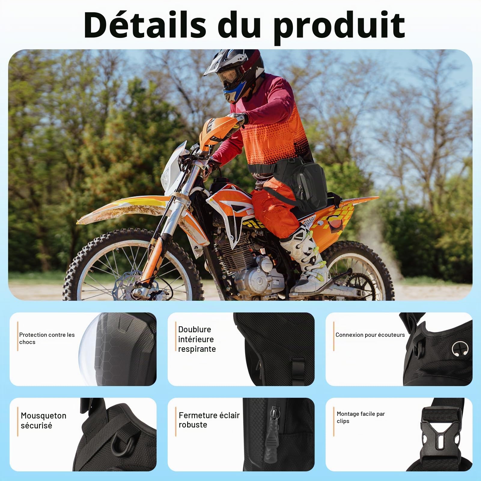 Sacoche de jambe pour moto, étanche en EVA rigide, sangle de jambe réglable et sac banane 2 en 1, prise casque, grande capacité, sac de sport pour cyclisme, randonnée, voyage