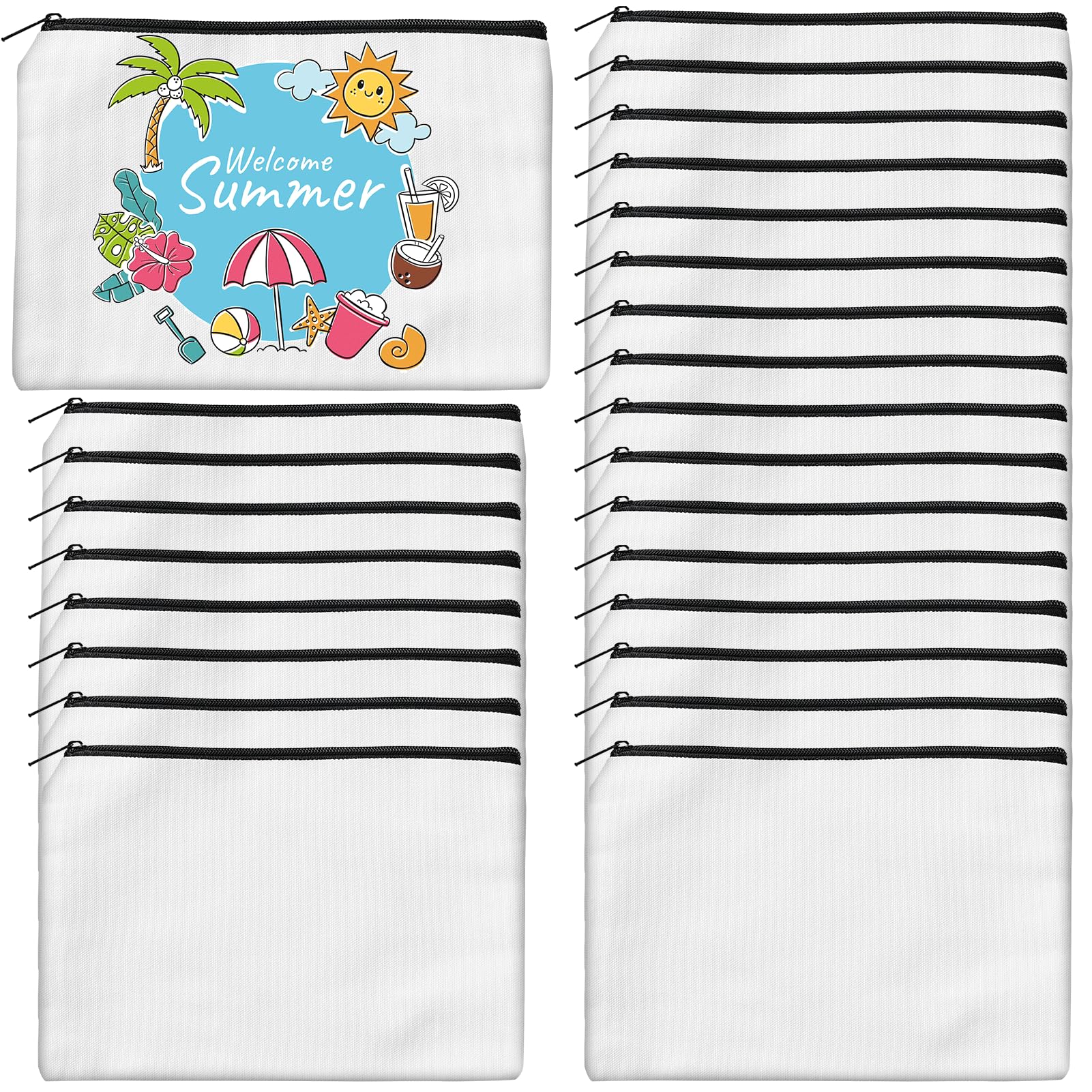 AMDAILY 24Pcs Sublimation Blank Canvas Makeup Bags, Bulk Blank DIY Heat Transfer Cosmetic Makeup Bags w/Black Zipper for Bridesmaid Makeup Bag Travel