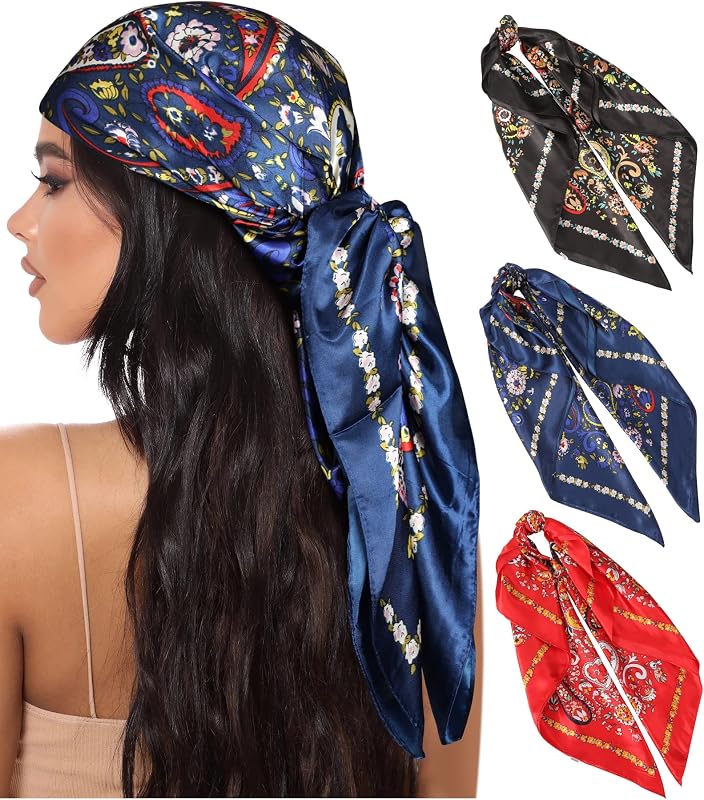 Satin Head Scarf for Women 3 Pcs 35 Inch Hair Scarf Like Silk Scarf