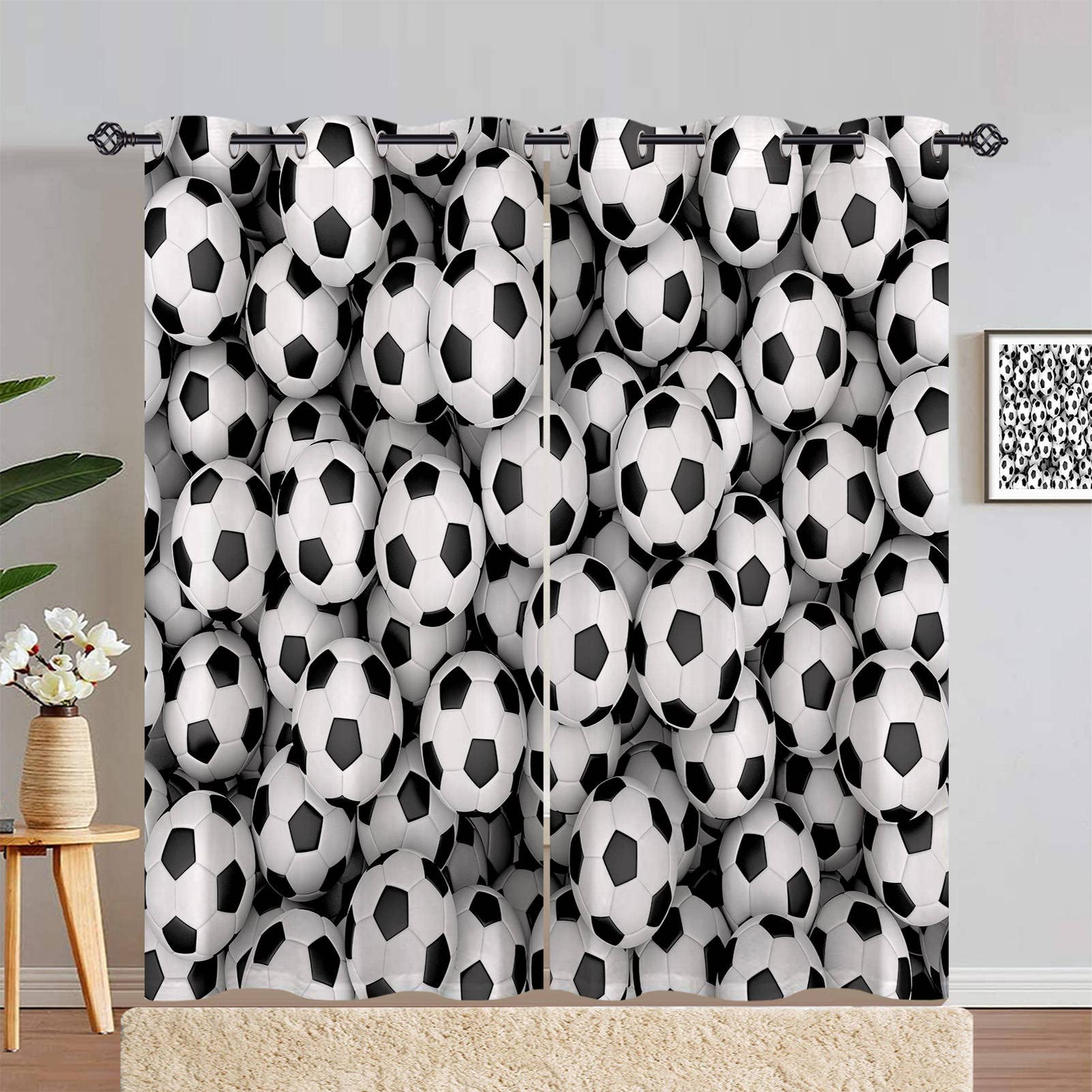 ANHOPE Football Curtains Eyelet 80% Blackout Room Darkening Curtains Soccer Ball Print Pattern Thermal Light Blocking Window Drapes for Kids Boys Girls Bedroom Living Room 46 x 72 Inch Drop 2 Panels