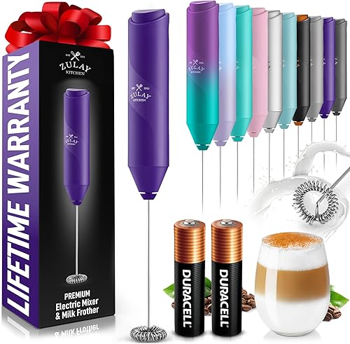 Miniatura 143 de Zulay - Potente espumador de leche con 4 pilas Duracell incluidas, manual, potente espumador de leche para capuchino, frappé, matcha y crema de