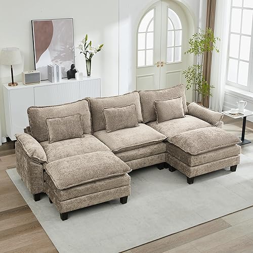 Miniatura 30 de URRED Cloud Couch - Sofá modular modular de 87 pulgadas, moderno sofá de asiento profundo en forma de L con otomana y almohadas, sofás de felpilla