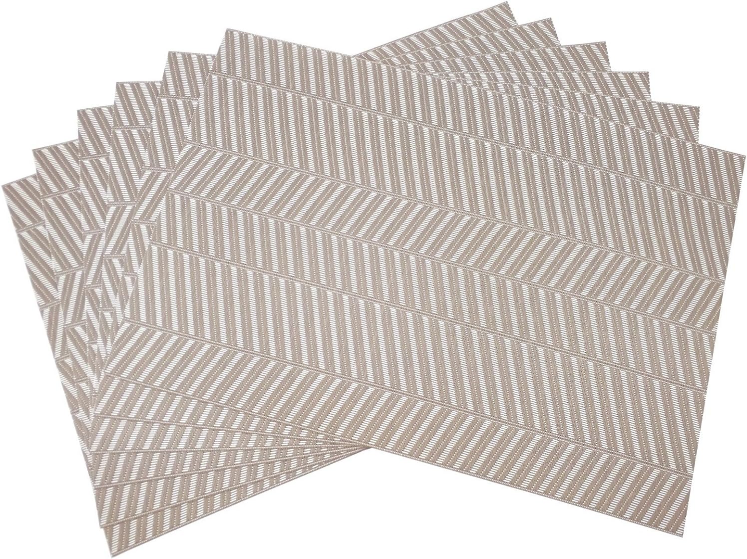 Placemats Set of 6, Gonove Crossweave Woven Vinyl PVC Placemat Washable Table Mats for Kitchen Dinning Table(Coffee Strip)
