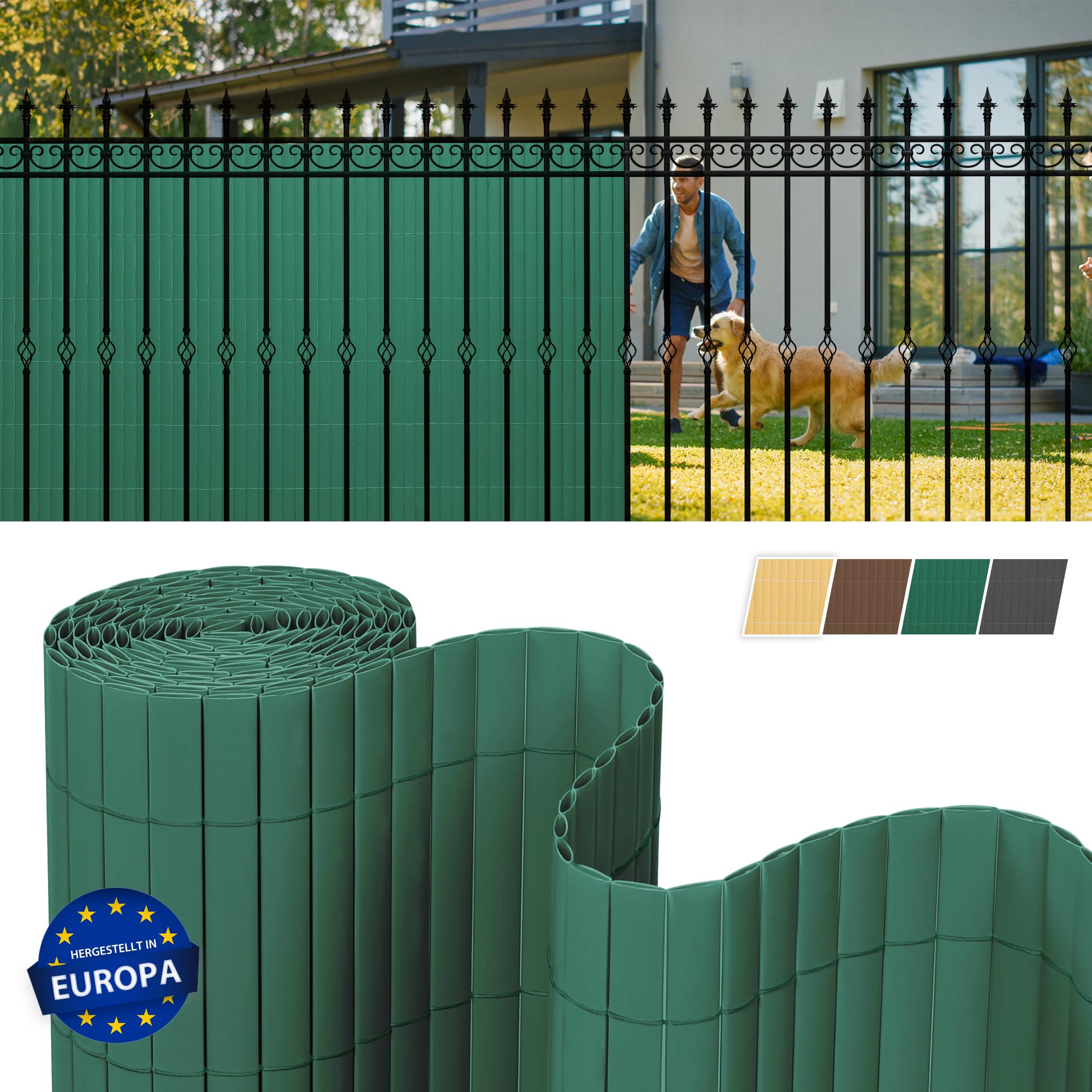 jarolift Canniccio in PVC Standard Recinzione Balcone Frangivista, Arella Frangivento Protettivo per Giardino Balcone Terrazza, 100 x 900 cm (Composto da 2 Cannicci: 1x4m + 1x5m di Lunghezza), Verde