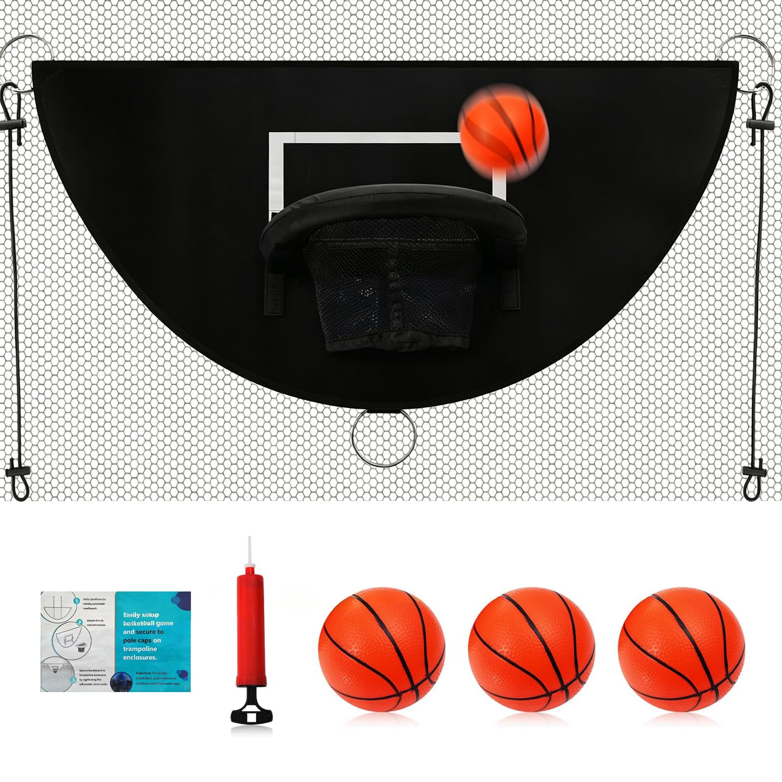 MeYuxg Trampolin Basketballkorb Set,Mini Basketballkorb Abreißrand zum Eintauchen Wasserdicht Basketballkorb Trampolin Outdoor mit 3 Mini Basketbällen,Trampolin Zubehör für Kinder Erwachsene