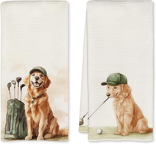 JFFTLL Funny Golf Golden Retriever Hand Towels, Kids Bathroom Decor, Gifts for G
