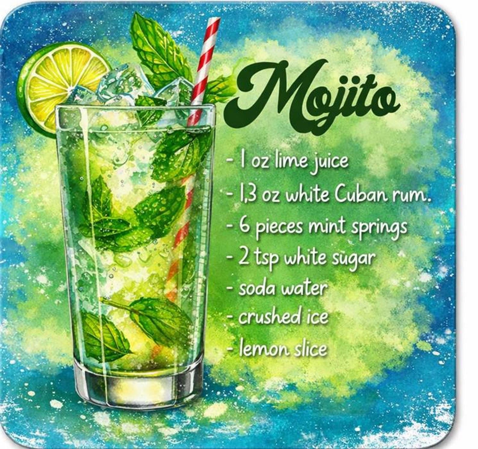 Half A Donkey Multicolor Mojito Recipe Coaster