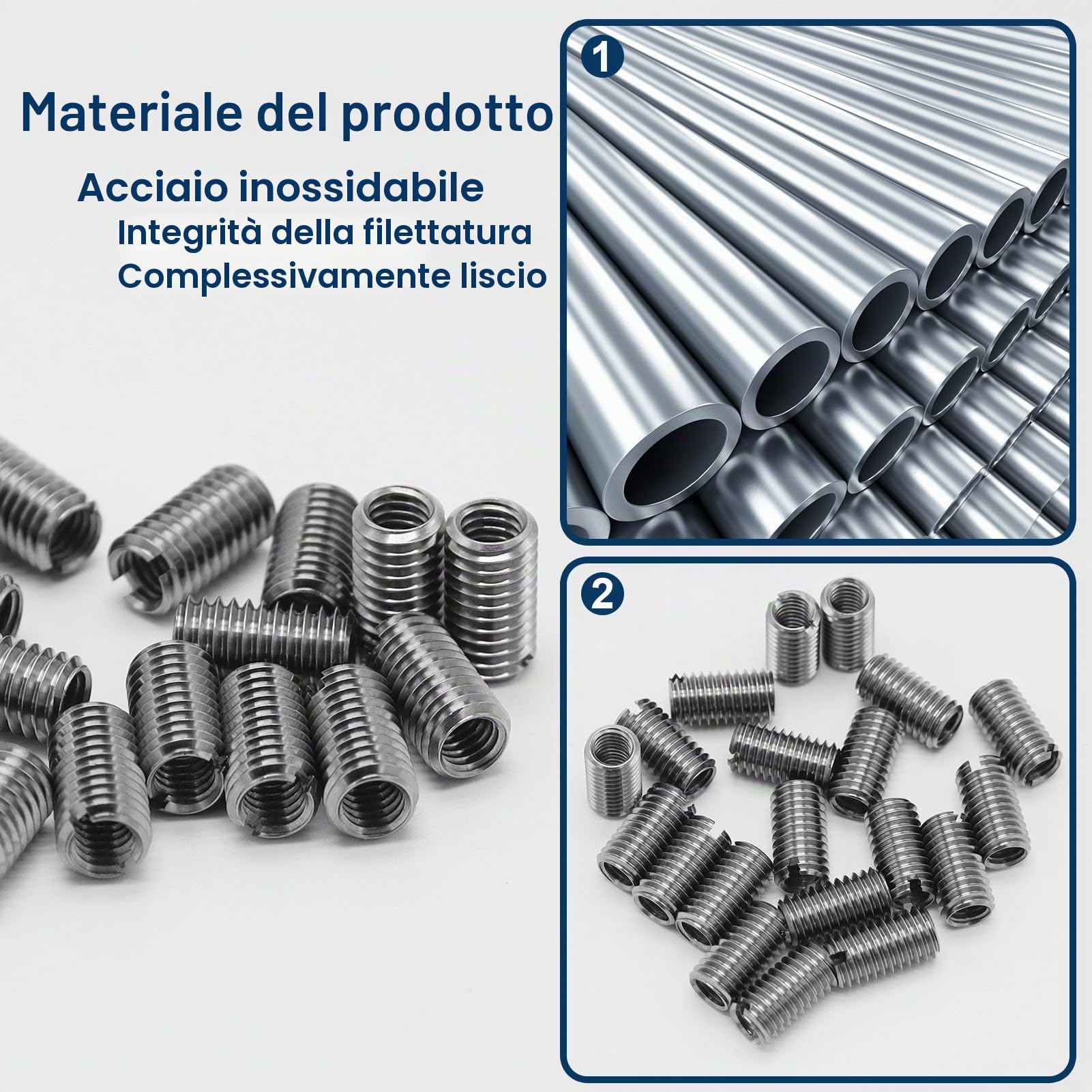 20 pezzi inserti filettati M8 a M6, inserto di riparazione filettato autofilettante, strumento di riparazione per inserti filettati a scanalatura in acciaio inossidabile, filettatura interna metrica