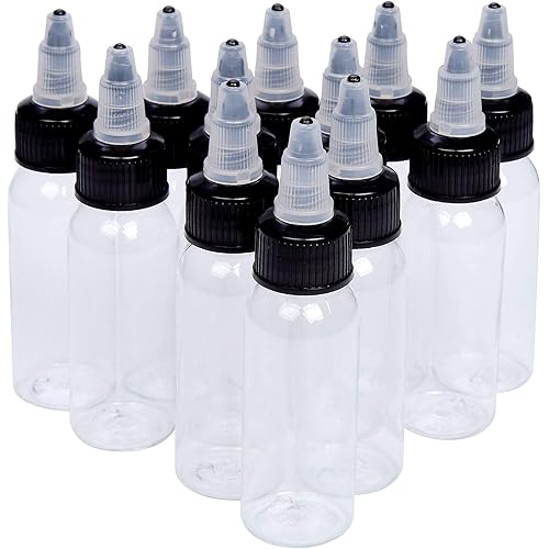 new star tattoo 30ml Empty Tattoo Ink Bottles, 12pcs 1oz Tattoo Twist Cap Plastic Clear Transparent Tattoo Pigment Container Bottle 1oz,30ml Tattoo Squeeze Bottles (12pcs)