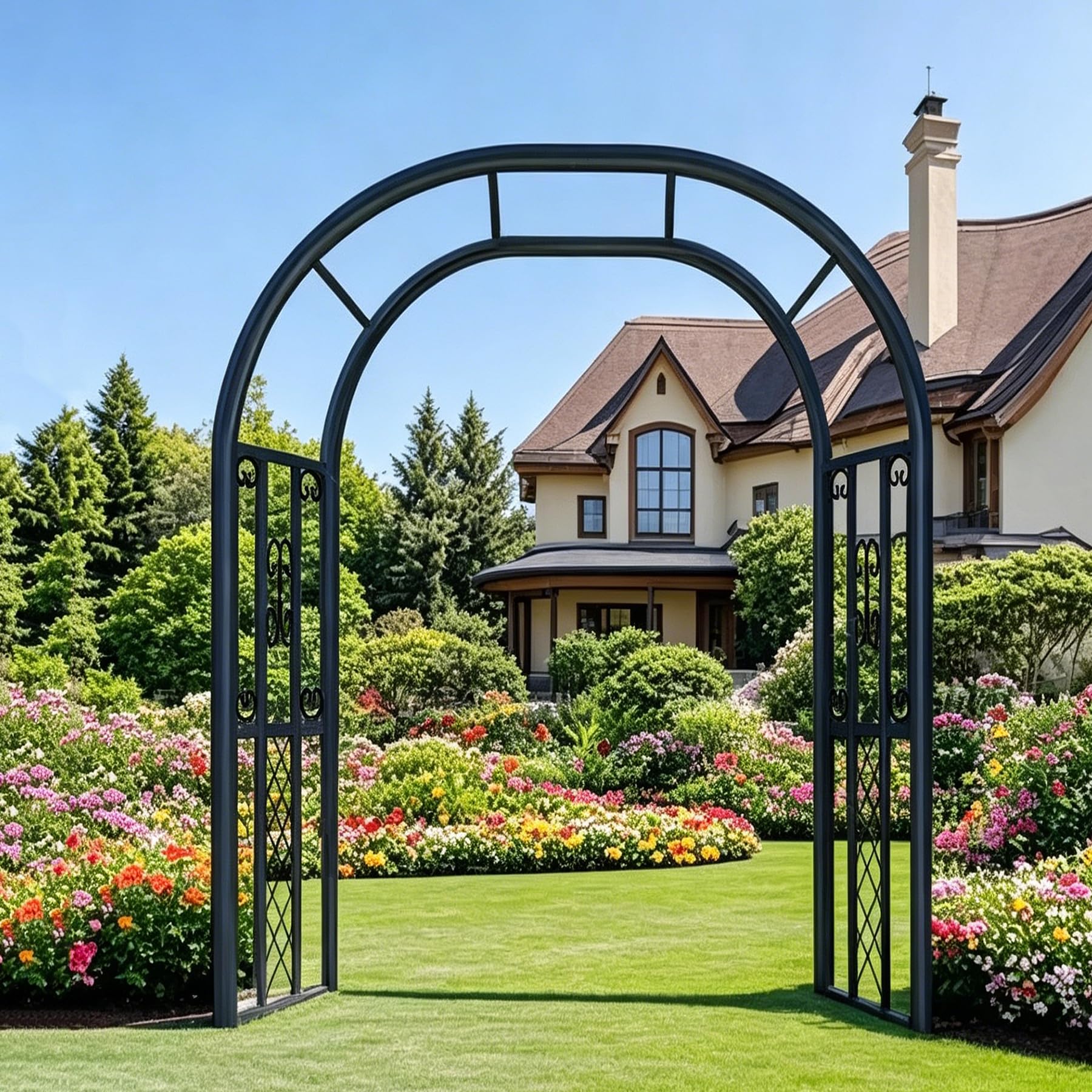 Arche à rosiers métal 140x230 cm, Arceau de Jardin autoportant, Treillis et Support pour Plantes grimpantes, pergola déco pour extérieur, terrasse, Mariage et cérémonie (Noir)