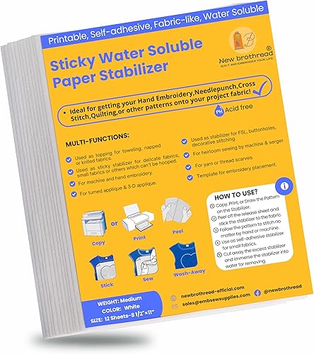 New brothread Estabilizador de papel imprimible soluble en agua, adhesivo de 8.5 x 11 pulgadas, peso medio, permitido para patrones de impresión o disponible en Yaxa Colombia